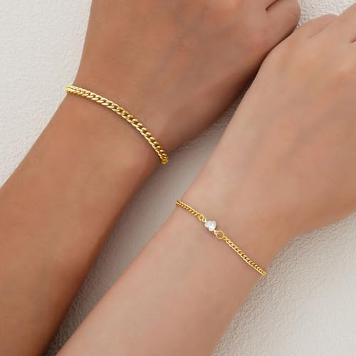 Promise Couple Bracelets for Women Men Permanent Bracelets for Couples Soulmate Distance Relationship Bracelet Stainless steel Matching Bracelets Locked Bracelet Heart Rhinestone Gold Silver Cuban Chain4