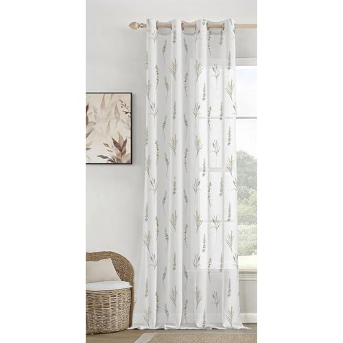 Image of HOMEMONDE Sheer Window 6 Feet Curtains 1 Piece- Printed Sheer Light Filtering Curtain with Eyelets - (72 Inches, Yellow & Green)