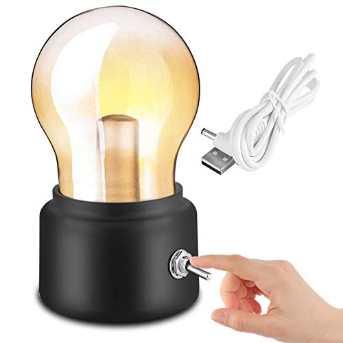 Preisvergleich Produktbild Birne Lampe LED nachttisch Nachtlicht, Peralng kabellose USB wiederaufladbare batteriebetrieben Retro glühbirne schwarz