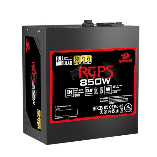 Image of Redragon PSU010 80+ Gold 850 Watt ATX Fully Modular Power Supply w / 80 Plus Gold Certified, Compact 160mm Size and Low Noise Fan 0 RPM, 100% Japanese Capacitors, Full Mod Cables