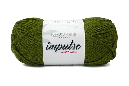 Image of WOAFashions Impulse Hand Knitting & Crochet Yarn, Premium Acrylic, 4 : Medium (Dark Olive) (3x100gms / 3.5oz / 200mtr / 218yds)