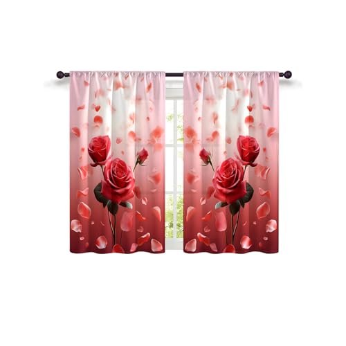 Highdi 2 Piezas Cortinas Cortas para Cocina Media Ventana Impresión 3D Cortinas de Pequeñas Modernas para Debajo del Fregadero, para El Lavadero del Armario Dormitorio (Rosa 6,W80xL150cm)