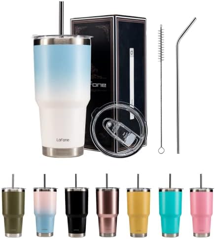 LoFone Coffee Travel Mug with Straw,20oz/550ml Double-Walled Insulated Coffee Cup,New Fashionable Stainless Steel Tumbler (Pink)