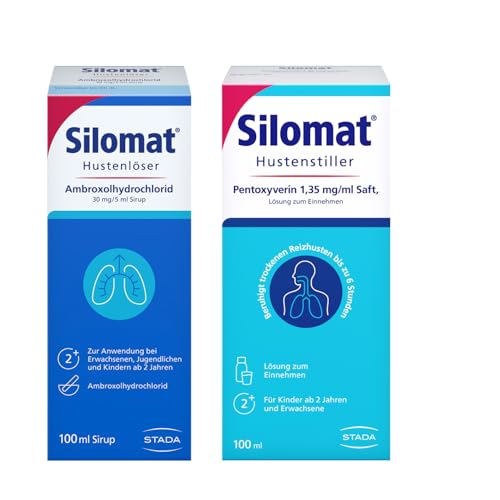 Silomat Hustenlöser Ambroxol löst den Schleim & erleichtert das Abhusten am Tag + Silomat Hustenstiller Pentoxyverin Saft für eine ruhigere Nacht