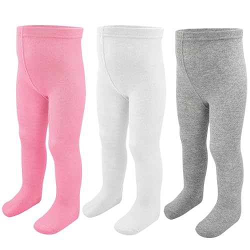 Image of ZERULETS Baby Girls Tights Leggings 3 Pack Cotton Thick 0-24 Month Newborn Infant Toddler Stocking Pants