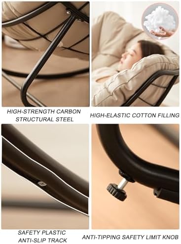 Patio Leisure Rocking Chairs，Outdoor Patio Rocking Chair, Comfortable Upholstered Rocking Chair, Modern Lounge Chair for Front Porch, Balcony, Garden, Lawn, Living Room, with Large Cushion a