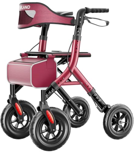 Image of HOMLAND All-Terrain Rollator Walker with Seat for Seniors, Aluminum Frame