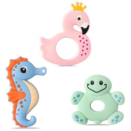 Image of 3Pcs Silicone Teething Toy for Babies, Summer Ocean BPA Free Teethers | Infant Teething Relief Chew Toy, Sore Gums Pain, Food Grade Baby Toy, Soft Sensory Teether Gift for Newborn Baby, 6-12 Months