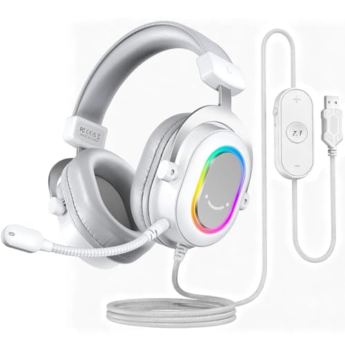 FIFINE Casque Gamer PC, Casque Gaming avec Micro pour PS4 PS5, Son Surround 7.1 USB Casque Fil Gaming avec 3 Mode EQ, RGB, Coussinets Souples - H6