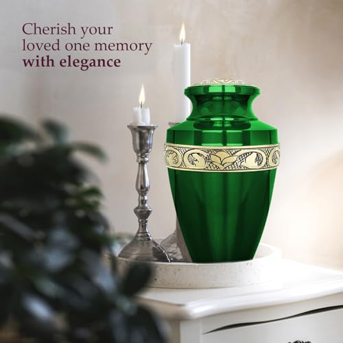 Image of Trupoint Memorials Cremation Urns for Human Ashes, Funeral Memorial Urn for Male and Female, Decorative Burial Grecian Urn Collection for Adult Men & Women - Green and Gold, Adult (200LB)
