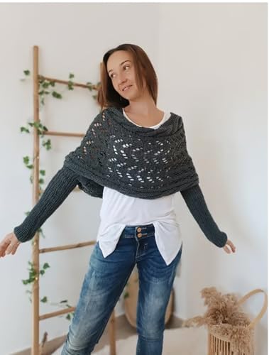 Scarf with Sleeves, Knitted Cable Wrap, Shrugs for Women, Knitted Wrap, Shawl with Sleeves, Winter Warm Sweater Scarf Wrap2