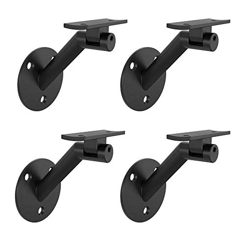 AMSOOM Adjustable Handrail Bracket Wall Mounted Steel Metal Railing Bracket Stairway Support DIY Easy Installation Stair Accessories Hardware for Wood Round Railings.(Black, 4 Pack)