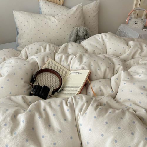 Image of Nayoroom Polka Dot Duvet Cover Queen Size Reversible Blue White Aesthetic Dorm Bedding Set 3 Pieces Soft Lightweight Microfiber Cute Duvet Cover with Zipper Closure