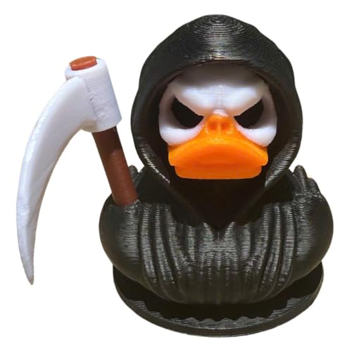 Grim Reaper Duck Funny Gag Gift for Halloween or White Elephant 3D Printed Gothic Figurine for Dashboard Desk or Spooky Collectible Display