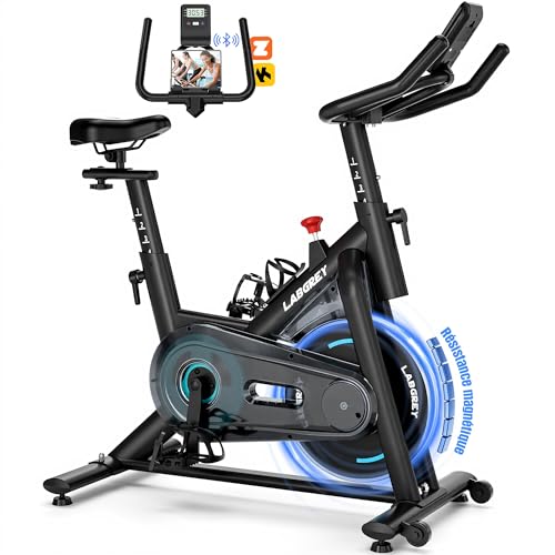 LABGREY Heimtrainer Fahrrad mit Magnetischem Widerstand, App-Unterstützung, Leises Indoor-Cycling-Bike für das Heimtraining, Stationäres Fitnessfahrrad mit LCD-Display, Tablet-Halterung, Bequemer Sitz