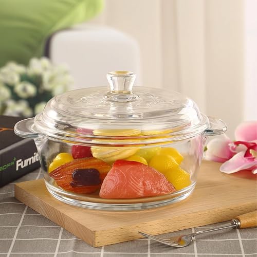 Image of bellemax 1pcs Set of 1000 ml Each Casserole with Glass lid Microwave Oven Safe Serving Bowl Tempered Glass, for Rice and Boiling Food Multipurpose (BM-02)