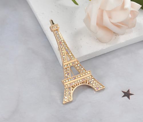 Image of Gyn&Joy Clear Crystal Rhinestones Eiffel Tower Fashion Brooch Pin