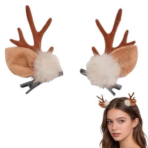 Gorbgle Reindeer Antler Headband for Adults Women - Christmas Deer Ears Headbands with Faux Fur Halloween Hair Accessories