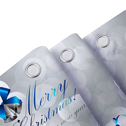 DYNH-Holiday-Shower-Curtain-Happy-Merry-Christmas-Silver-and-Blue-Xmas-Ball-and-Gift-Box-for-New-Year-Bath-Curtains-Fabric-Shower-Curtain-Bathroom-Accessories-12PCS-Hooks-69X70IN