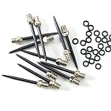 HERZWILD dartspitzen 12 pcs wechselspitzen Dart gummiring - stahlspitzen metallspitzen f. steeldart (Silber knopf schwarz Spitze)