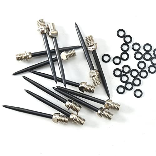 HERZWILD dartspitzen 12 pcs wechselspitzen Dart gummiring - stahlspitzen metallspitzen f. steeldart (Silber knopf schwarz Spitze) Cover