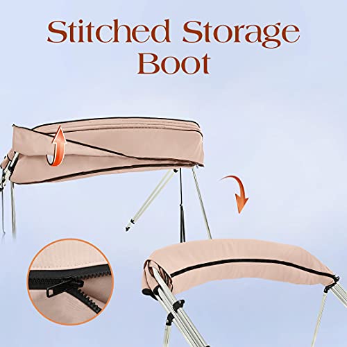 King Bird 3 Bow Bimini Boat Top Cover Sun Shade Boat Canopy Waterproof 1 Inch Stainless Aluminum Frame 46" Height With Rear Support Poles And Storage Boot 3 Colors -5 Sizes（Beige, 67"-72"） #TOP1