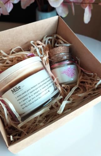 Kit Dia das Mães, 2 Velas Aromáticas em Cera Vegetal, Caixa de Presente Decorativa com fita de cetim
