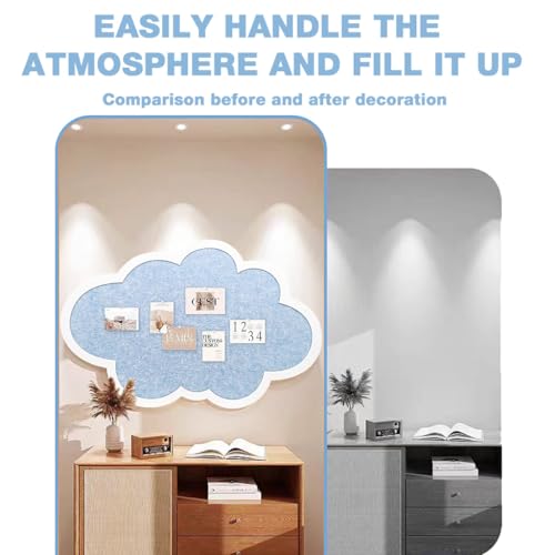 Image of Cute Cloud Felt Bulletin Board for Wall, Self-Adhesive Pin Board with 30 Pushpins, Message Display Board for Notes Photos Office Home Decor (Blue)