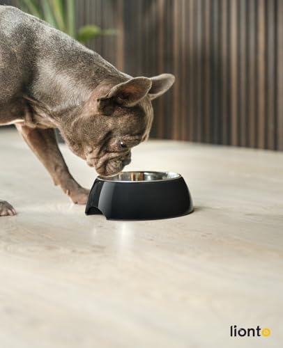 lionto Futternapf aus Melamin mit Anti-Rutsch Boden, herausnehmbarer 420 ml Napf aus robustem & geruchsneutralem Edelstahl, leicht zu reinigen, ergonomisches Design, für Hunde & Katzen, schwarz