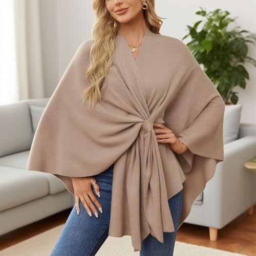 LONGLUAN Simplifyleast Elegant Shawl Wraps Soft Open Front Poncho Sweater, Simplifyleast Shawl Wraps for Women Autumn Embrace2