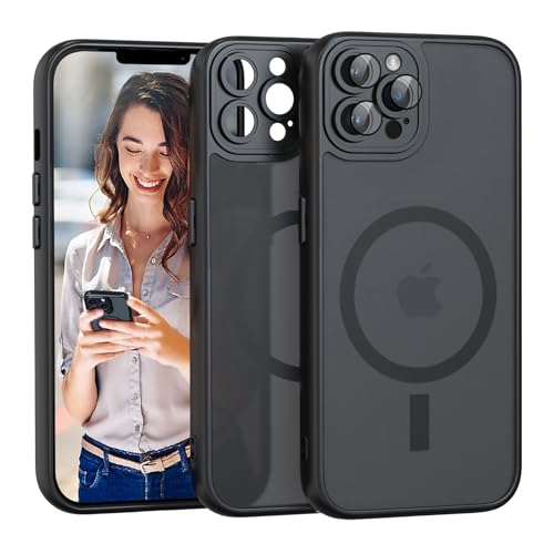 Nupcknn Funda Magnética Compatible con iPhone 12 Pro [Compatible con Magsafe][Lleno Cámara Proteccion], Carga Inalámbrica, Carcasa Antigolpes, Parte Trasera Translúcido Mate Antiarañazos Carcasa