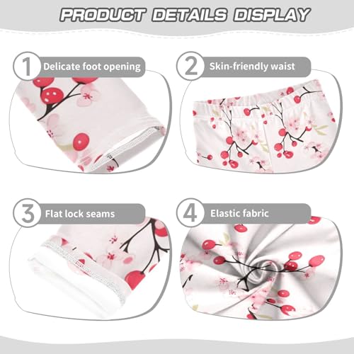 ALAZA Girls' Leggings Children's Yoga Pants Skinny Printed Dance Cherry Flower Pink Comfortable 4T2