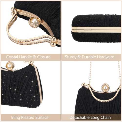 Image of Comeon Clutch Purses for Women Pleated Bling Sequin Evening Bag with Handle | Sparkle Evening Handbags with Removable Chain, Bridal Wedding Crossbody Bag, Elegant Party Prom Formal Purse for Cocktail