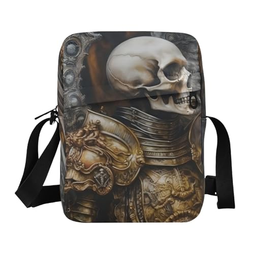 Crossbody Sling Bag for Women Men, Zipper Closure Messenger Bags Skeleton Angel Armor Print with Card Phone Passport Compartment 6.6×9.4×2.5 IN