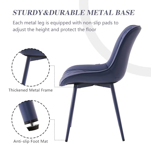 Image of YOUNIKE Dining Chairs Set of 2 Kitchen & Dining Room Chairs Modern Blue | Faux leather waterproof, comfortable accent side chairs with upholstered back and metal legs, easy to clean assemble; 300lb