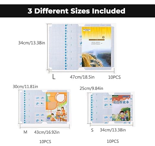 Image of RUCON 30-Piece Self-Adhesive Book Cover Set - Waterproof & Transparent Protective Film for School Textbooks & Notebooks - 3 Multi-Size Combo (A4, 16K, 22K) - Bubble-Free Clear Plastic Sheets