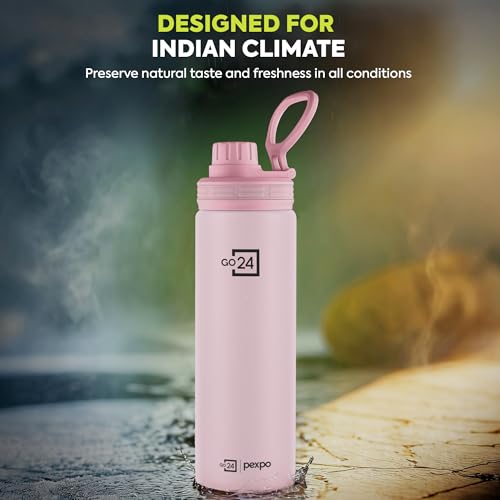 Image of Go24 pexpo Aqua Sip 900 ISI Certified Stainless Steel Sipper Water Bottle - 800ml | Single Wall Fridge Bottle | Easy to Carry Handle | For Home, Office, Gym, School, Trekking - Baby Pink