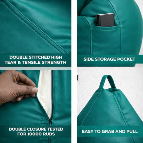 Image of 4XL Tear Drop Bean Bag with Footrest & Cushion | Premium Leatherette Bean Bag Cover | XXXXL Lounger Chair for Living Room | Without Beans | Upto 150 Kg (Teal, XXXXL)