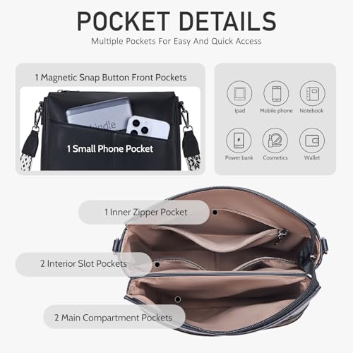 POIUGOYA Leather Crossbody Bags for Women,Medium Dual Main Pockets Crossbody Purse,Lightweight Shoulder Bag for Travel/Work3