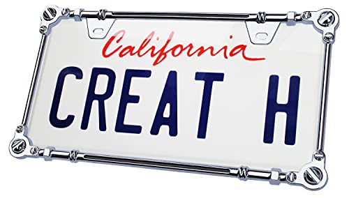 Creathome 3D Chrome License Plate Frames, Pure Zinc Alloy Metal (Screw Pattern) #TOP10