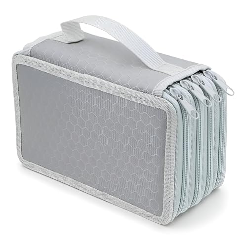 Estojo Escolar Grande 72 Lápis Multiuso | 4 Compartimentos Organizador em Nylon Oxford para Lápis de Cor, Canetas e Materiais de Arte (Cinza)