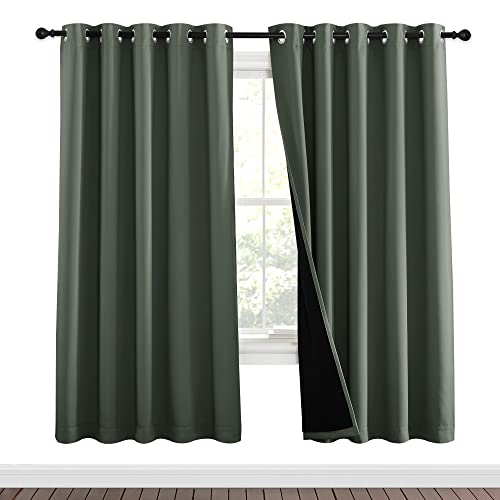 Image of NICETOWN 100% Blackout Window Curtain Panels, Full Light Blocking Drapes with Black Liner for Nursery, 72-inch Drop Thermal Insulated Draperies (Dark Mallard, 2 Pieces, 62-inch Wide Per Panel)