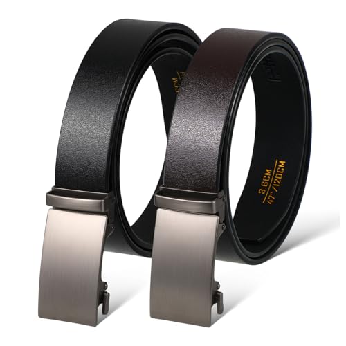 2pcs Men Adjustable Ratchet Belt Retro Automatic Buckle Versatile Slide Belt for Casual and Business Wear Stylish Waist Accessory for Every Occasion