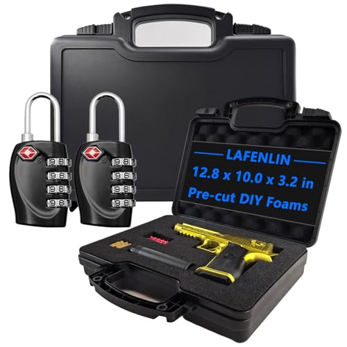 Hand Gun Case for Pistols with 2 TSA Padlocks, Water-Resistant Hard Plastic Case Handgun Cases Lockable with Pick N Pluck Foam ‎12.8 x 10 x 3.2 Inches, TSA Approved Firearm Travel Gun Case Revolver