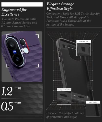 Image of WOW IMAGINE Back Cover for Vivo X200 FE 5G with Hexa Cube Design | Ultra Slim Soft Rubberised Case | Inner Velvet Fabric | Matte Silicone Flexible Mobile Case | Camera Protection - Purple