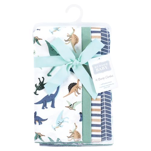 Image of Hudson Baby Unisex Baby Cotton Poly Flannel Burp Cloths, Dino Friends 4 Pack, One Size