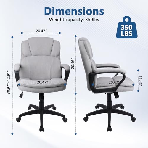 Image of CLATINA Grey Cloth Office Chair Fabric Covered Desk Chair, Adjustable Height Swivel Chairs Ergonomic Executive Chair with Arms and Wheels Comfortable Upholstered, 350 LBS