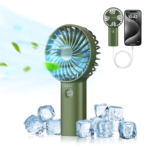 TECKNET Ventilatore Portatile con Powerbank da 5200mAh, Mini Ventilatore USB Ricaricabile [30 Ore di Lavoro], 3 Velocità Regolabili Ventilatore Batteria a Mano per Viaggio/Ufficio/Esterno