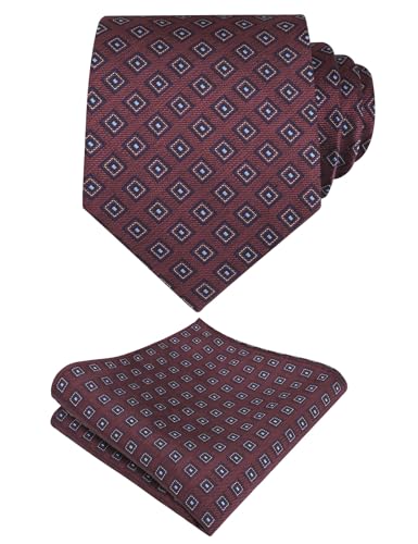 Image of Alizeal Mens Vintage Solid Plaid Tie with Pocket Square 3.15inches Necktie Set
