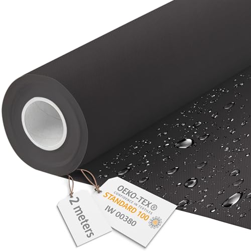 DreamRoots Tela impermeable por metros 600D 220g/m - Tela para tapizar sillas, cojines, sofas - Lona impermeable exterior 160 cm ancho Black 2M